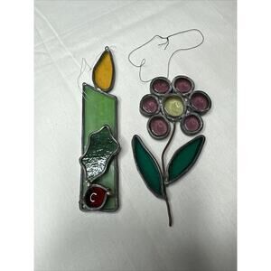 Vintage stained glass window Sun Catchers‎ Lot Of 2 Handmade Christmas Flower